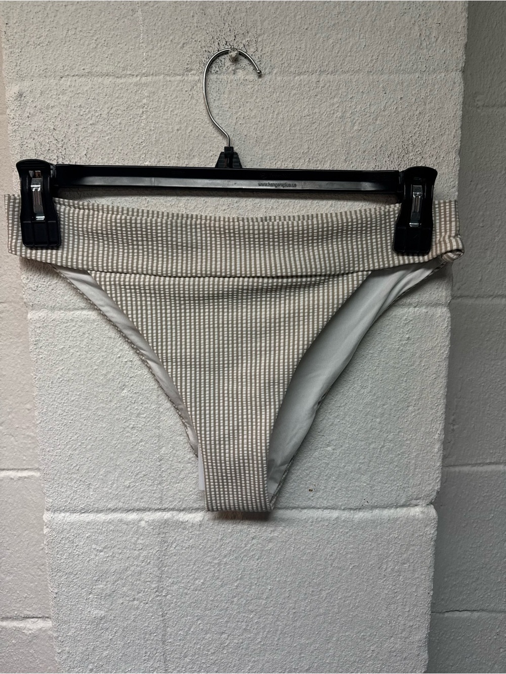 Onia Ribbed High-Rise Bikini Bottoms in Beige